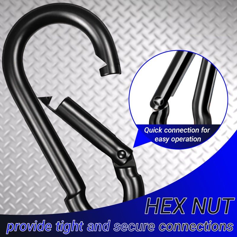 SEUNGCH 100Pcs 2.36"" Spring Snap Hook Carabiners  M6 Galvanized Steel Black Small Carabiner Clip  Keychain Clip  Quick Link Key Chain for Hammock Swing Set Outdoor Travel  Camping  Fishing  Hiking - Image 3